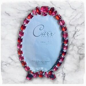 VTG Carr Jeweled Picture Frame Garnet Color Gems Silver Metal  Opal 4.5”X 6.5”